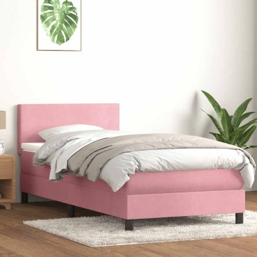 vidaXL Box Spring κρεβάτι με στρώμα ροζ 100x220cm Βελούδινο - Μονό