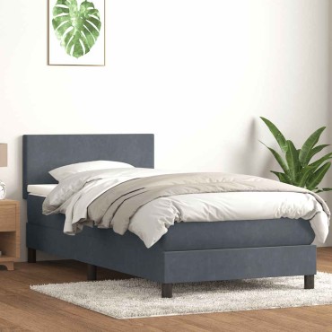 vidaXL Box Spring Κρεβάτι με στρώμα Σκούρο γκρι 80x210cm Βελούδινο 1 τεμ. - Μονό