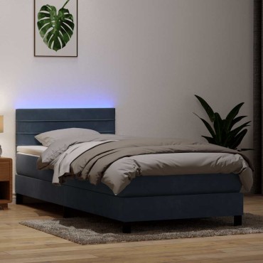 vidaXL Box Spring Κρεβάτι με στρώμα Σκούρο γκρι 80x210cm Βελούδινο 1 τεμ. - Μονό