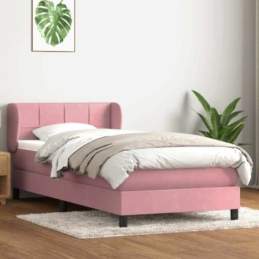vidaXL Box Spring κρεβάτι με στρώμα ροζ 80x210cm Βελούδινο - Μονό