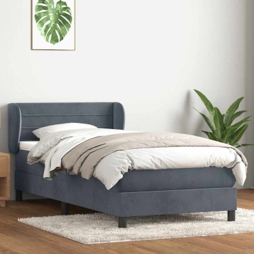 vidaXL Box Spring Κρεβάτι με στρώμα Σκούρο γκρι 80x210cm Βελούδινο 1 τεμ. - Μονό