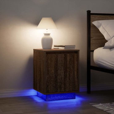 vidaXL Κομοδίνα με φώτα LED 2 τεμ. καφέ δρυς 38x34x50cm