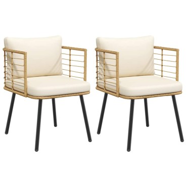 vidaXL Καρέκλες κήπου 2 τεμ. με μαξιλάρια Φυσικό Poly Rattan 54x63cm