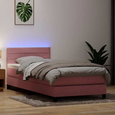 vidaXL Box Spring κρεβάτι με στρώμα ροζ 80x210cm Βελούδινο - Μονό