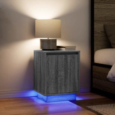 vidaXL Κομοδίνα με φώτα LED 2 τεμ. Γκρι Sonoma 38x34x50cm