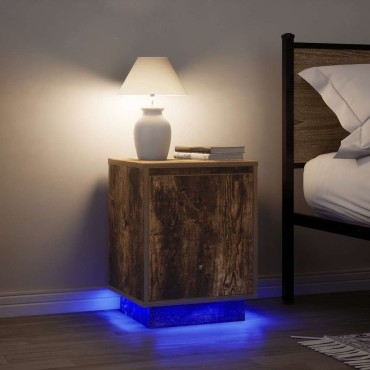 vidaXL Κομοδίνα με φώτα LED 2 τεμ. Καπνιστή δρυς 38x34x50cm