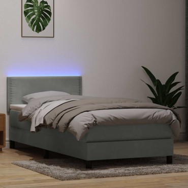 vidaXL Κρεβάτι Boxspring με Στρώμα Ανοιχτό Γκρι 80x210cm Βελούδινο 1 τεμ. - Μονό