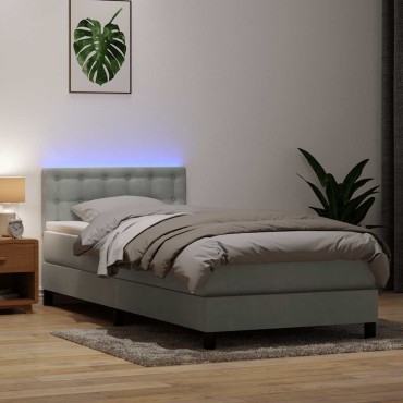 vidaXL Κρεβάτι Boxspring με Στρώμα Ανοιχτό Γκρι 80x210cm Βελούδινο 1 τεμ. - Μονό