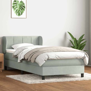 vidaXL Κρεβάτι Boxspring με Στρώμα Ανοιχτό Γκρι 80x210cm Βελούδινο 1 τεμ. - Μονό