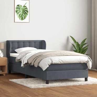 vidaXL Box Spring Κρεβάτι με στρώμα Σκούρο γκρι 80x210cm Βελούδινο 1 τεμ. - Μονό