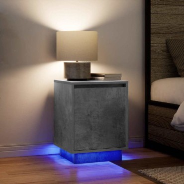 vidaXL Κομοδίνα με φώτα LED 2 τεμ. Μπετόν Γκρι 38x34x50cm