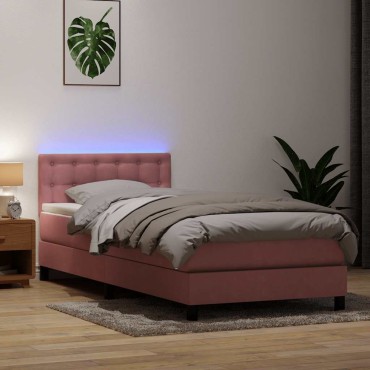 vidaXL Box Spring κρεβάτι με στρώμα ροζ 80x210cm Βελούδινο - Μονό