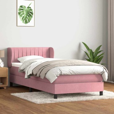 vidaXL Box Spring κρεβάτι με στρώμα ροζ 80x210cm Βελούδινο - Μονό