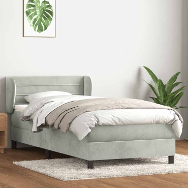 vidaXL Κρεβάτι Boxspring με Στρώμα Ανοιχτό Γκρι 80x210cm Βελούδινο 1 τεμ. - Μονό