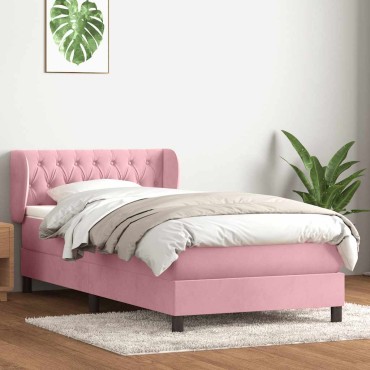 vidaXL Box Spring κρεβάτι με στρώμα ροζ 80x210cm Βελούδινο - Μονό