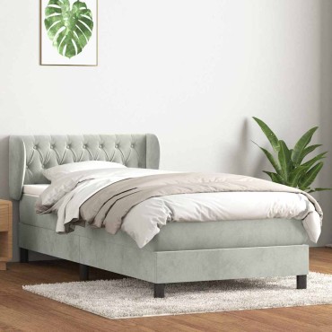 vidaXL Κρεβάτι Boxspring με Στρώμα Ανοιχτό Γκρι 80x210cm Βελούδινο 1 τεμ. - Μονό