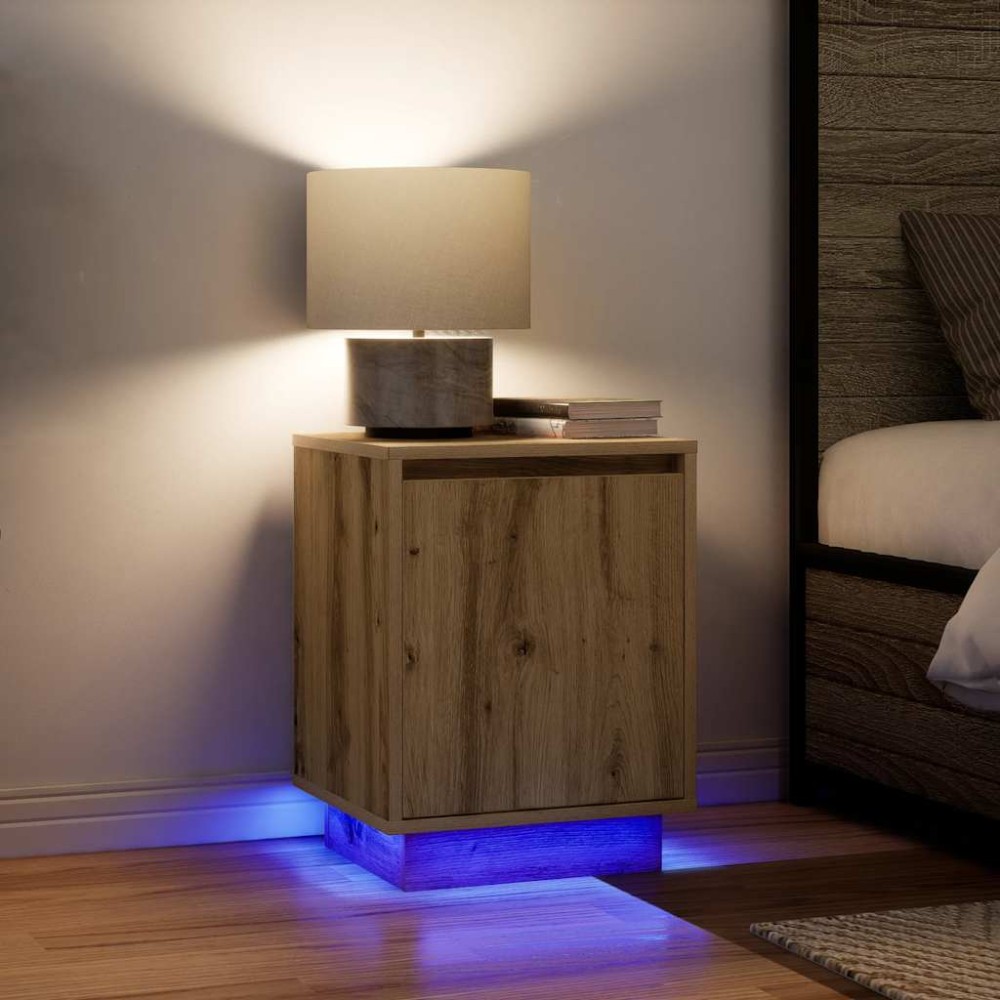 vidaXL Κομοδίνα με φώτα LED 2 τεμ. Artisan Oak 38x34x50cm