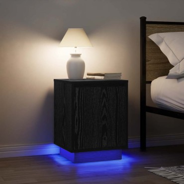 vidaXL Κομοδίνα με φώτα LED 2 τεμ. Μαύρο 38x34x50cm