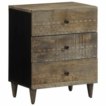 vidaXL κομοδίνο ντουλάπι ανοιχτό γκρι 50x33x60cm μασίφ ξύλο Mango 1 τεμ.