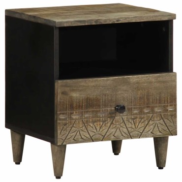 vidaXL κομοδίνο ντουλάπι ανοιχτό γκρι 40x33x46cm μασίφ ξύλο Mango 1 τεμ.
