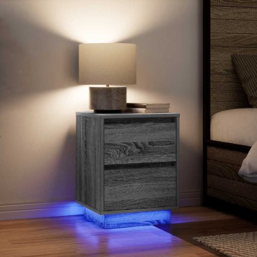vidaXL Κομοδίνα με φώτα LED 2 τεμ. Γκρι Sonoma 38x34x50cm