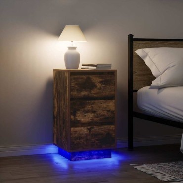 vidaXL Κομοδίνο με φώτα LED Καπνιστή βελανιδιά 38x34x65cm 1 τεμ.