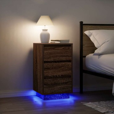 vidaXL Κομοδίνο με φώτα LED καφέ δρυς 38x34x65cm 1 τεμ.