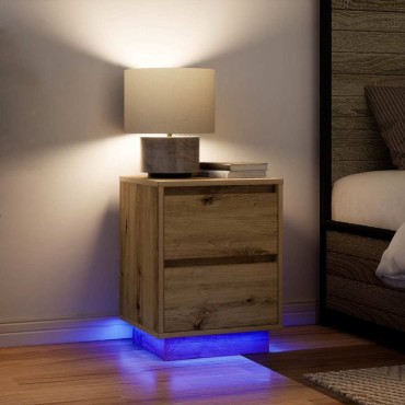 vidaXL Κομοδίνα με φώτα LED 2 τεμ. Artisan Oak 38x34x50cm