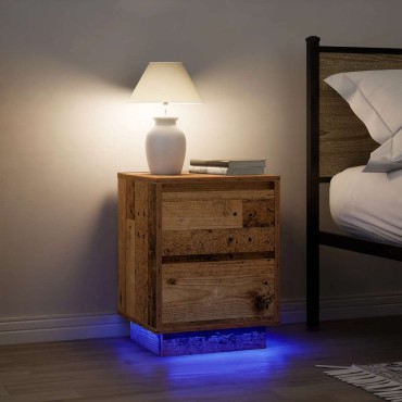 vidaXL Κομοδίνα με φώτα LED 2 τεμ. Παλιό ξύλο 38x34x50cm