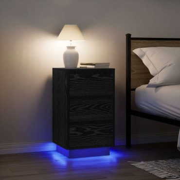 vidaXL Κομοδίνο με φώτα LED Μαύρο 38x34x65cm 1 τεμ.