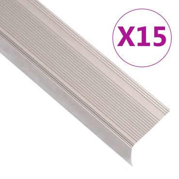 vidaXL Προφίλ Σκαλοπατιών Σχήμα Γ 15 τεμ. Champagne 90 εκ. Αλουμινίου