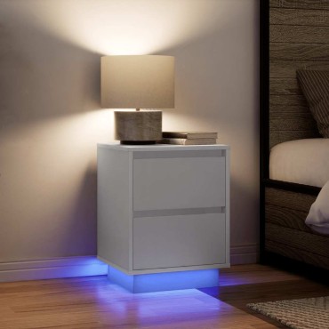 vidaXL Κομοδίνα με φώτα LED 2 τεμ. Λευκό 38x34x50cm