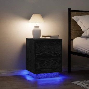 vidaXL Κομοδίνα με φώτα LED 2 τεμ. Μαύρο 38x34x50cm
