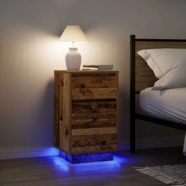 vidaXL Κομοδίνο με φώτα LED Παλιό ξύλο 38x34x65cm 1 τεμ.