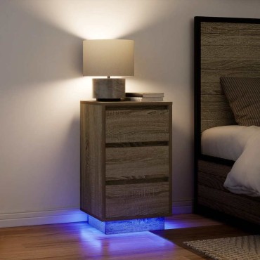 vidaXL Κομοδίνο με φώτα LED Sonoma Oak 38x34x65cm 1 τεμ.