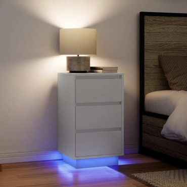 vidaXL Κομοδίνο με φώτα LED Λευκό 38x34x65cm 1 τεμ.