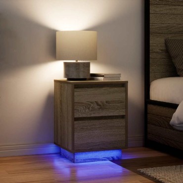 vidaXL Κομοδίνα με φώτα LED 2 τεμ. Sonoma Oak 38x34x50cm
