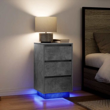 vidaXL Κομοδίνο με φώτα LED Γκρι μπετόν 38x34x65cm 1 τεμ.