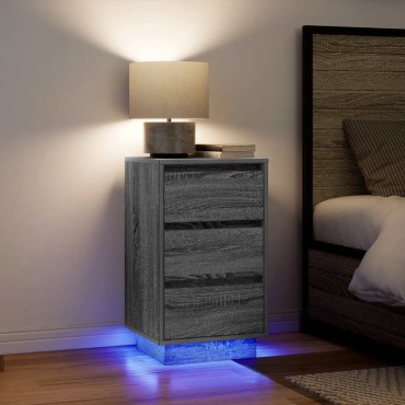 vidaXL Κομοδίνο με φώτα LED Γκρι Sonoma 38x34x65cm 1 τεμ.