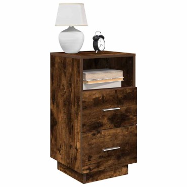 vidaXL Κομοδίνο με 2 συρτάρια Καπνιστή Δρυς 36x36x68cm 1 τεμ.