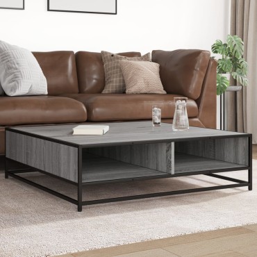 vidaXL Τραπεζάκι Σαλονιού Γκρι Sonoma 100x100x30cm Επεξ. Ξύλο/Μέταλλο 1 τεμ.