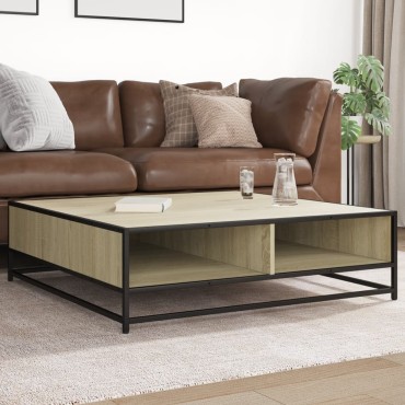 vidaXL Τραπεζάκι Σαλονιού Sonoma Δρυς 100x100x30cm Επ. Ξύλο & Μέταλλο 1 τεμ.