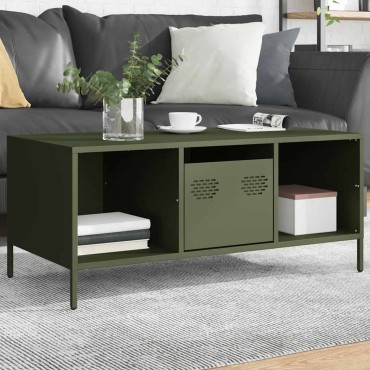 vidaXL Τραπεζάκι Σαλονιού Λαδί 101,5x50x43,5cm Χάλυβα Ψυχρής Έλασης 1 τεμ.