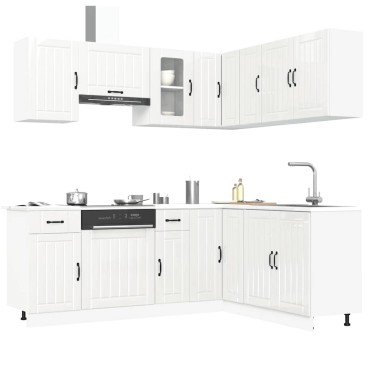 vidaXL Σετ Ντουλάπια Κουζίνας 11 τεμ. Γυαλιστερό Λευκό Lucca Επεξ. Ξύλο