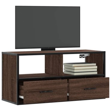 vidaXL Έπιπλο Τηλεόρασης Καφέ Δρυς 80x31x39,5cm Επεξ.Ξύλο/Μέταλλο