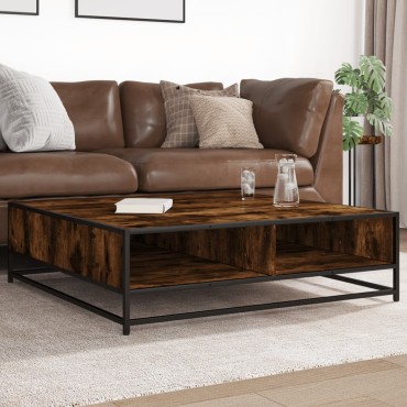 vidaXL Τραπεζάκι Σαλονιού Καπνιστή Δρυς 100x100x30cm Επ. Ξύλο/Μέταλλο 1 τεμ.