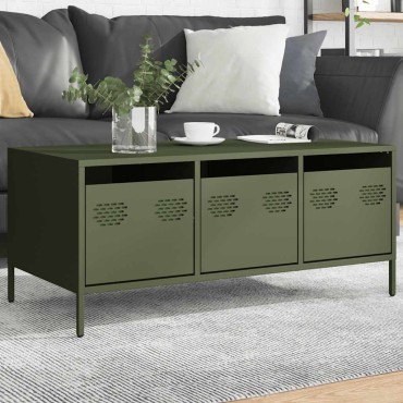 vidaXL Τραπεζάκι Σαλονιού Λαδί 101,5x50x43,5cm Χάλυβα Ψυχρής Έλασης 1 τεμ.
