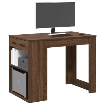 vidaXL Γραφείο με Συρτάρι και Ράφι Καφέ Δρυς 102x62x77,5cm