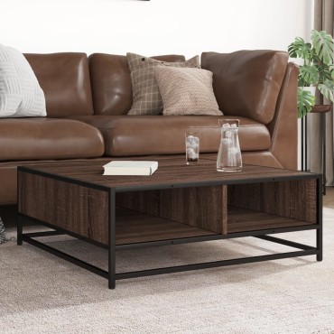 vidaXL Τραπεζάκι Σαλονιού Καφέ Δρυς 80x80x30cm Επεξ. Ξύλο/Μέταλλο 1 τεμ.