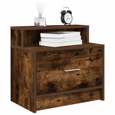 vidaXL Κομοδίνο με συρτάρι Καπνιστή Δρυς 51x31x47cm 1 τεμ.